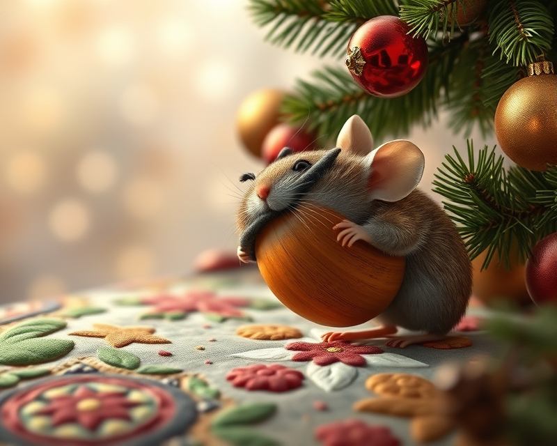 acorn, mouse, quilt, christmas tree